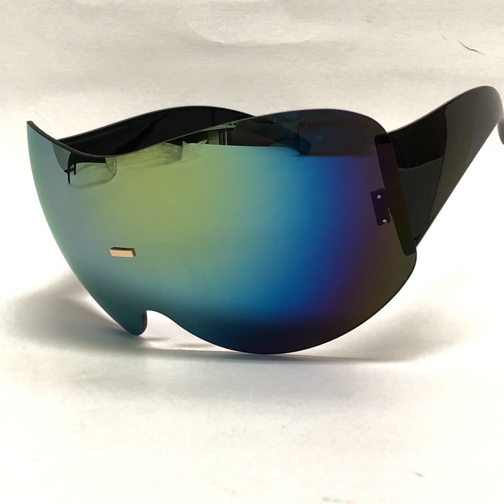Oversized Punk Shield Sunglasses Women Fashion Retro Wrap Around Rimless Ladies
